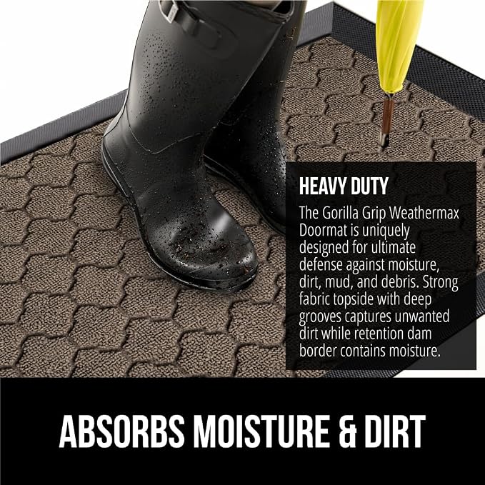 GORILLA GRIP 100% Waterproof All-Season WeatherMAX Doormat US Designed Natural - Image 4