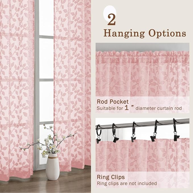 Chyhomenyc Blush Pink Sheer Curtains 54 Inch Length - Image 8
