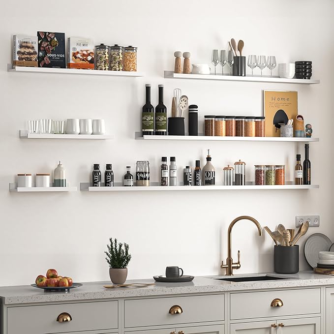 Heimlove Picture Ledge Shelf, Floating Shelves Set of 2, 36 Inches Picture Shelf for Wall with Ledge, Kids Bookshelf Wall Mounted for Living Room Bedroom Decor Books Photo Frames - White