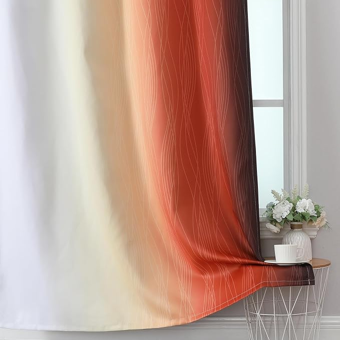 Burnt Orange and Greyish White Ombre Blackout Curtains 52Wx45L Inch Long | - Image 6