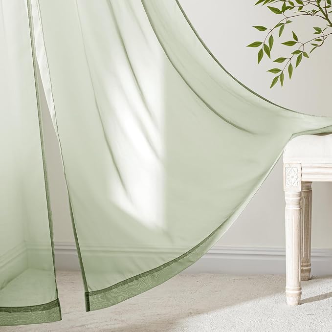 MIULEE Sage Green Sheer Curtains 90 Inches Long 4 Panels 54 x 90 Inches | Light - Image 6