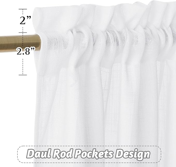 RYB HOME Semi Sheer Curtain Valance Window Topper, Textured Linen Sheer Kitchen - Image 4