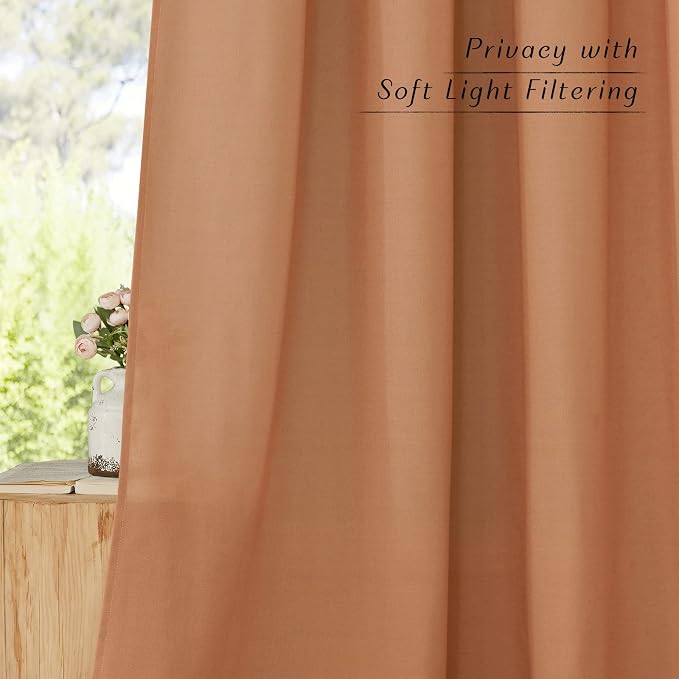 NICETOWN Linen Burnt Orange Window Curtains 84 inches Long, Grommet Thick Linen - Image 3