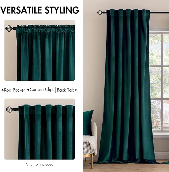 MIULEE Velvet Blackout Curtains 52x90 inches 2 Panels Emerald Green | Luxury - Image 2