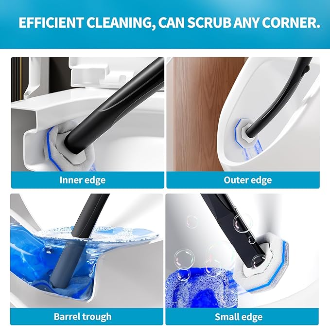 Disposable Toilet Brush with 50 Wand Cleaner Refills Pads，Wall Mounted Toilet Bowl Holder Set，Toilet Cleaning System Starter Kit，Bathroom Cleaning System for Sink Bathtub Wash Basin