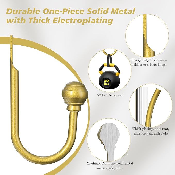 Hion Curtain Holdbacks Gold 6pcs, Curtain Tiebacks Wall Mounted Curtain Hooks - Image 3