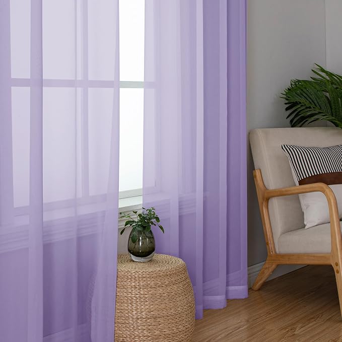 Lecloud Lavender Sheer Curtains 90 Inches Long 2 Panels Set, Light Filtering - Image 2