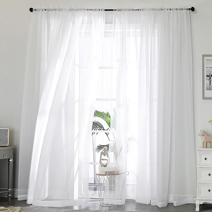 OWENIE Sheer Curtains 84 Inches Long 2 Panels Set, Sheer White Curtains by OWENIE