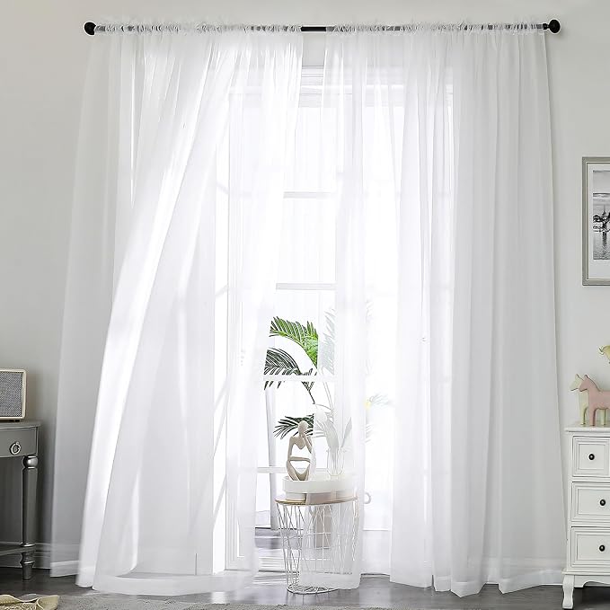 OWENIE White Sheer Curtains 120 Inches Long 2 Panels Set, Airy Lightweight by OWENIE