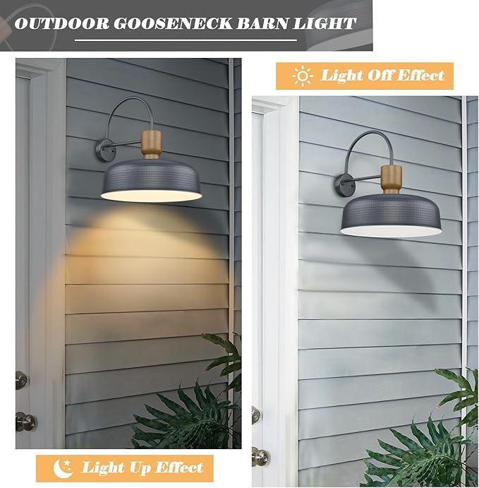 Outdoor Barn Light Gooseneck Barn Light, Farmhouse Exterior Wall Mount Light Vintage Wall Lighting Fixture Industrial Sconce Lantern for Porch, Entryway, Garage, Blue, 2 Pack, Large