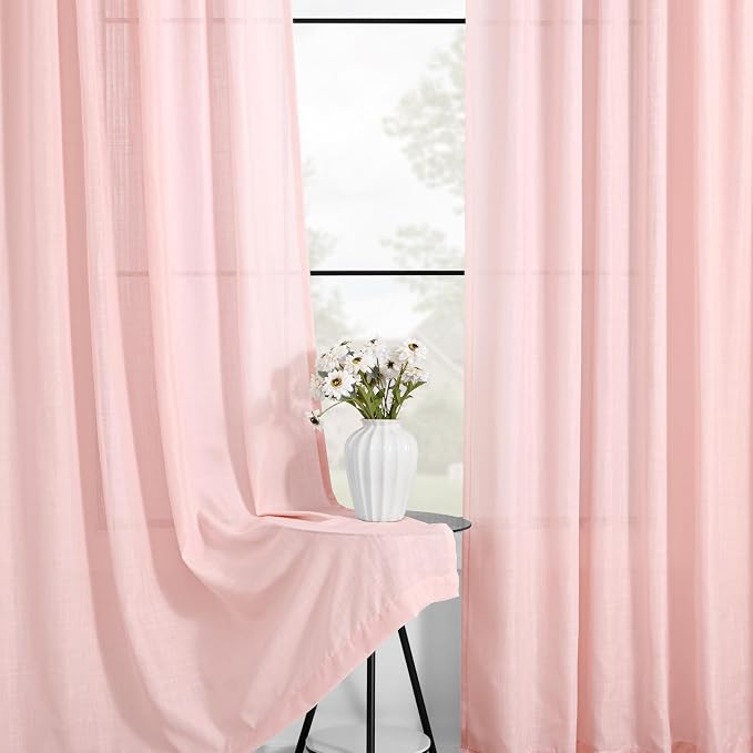 Pink Linen Curtains 90 Inch Long Back Tab Rod Pocket Window Treatment Curtain - Image 4