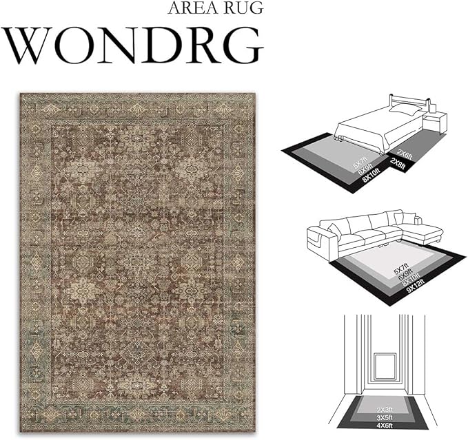 8x10 Washable Area Rug for Living Room Bedroom Vintage Rust Red Non Slip Carpet - Image 2