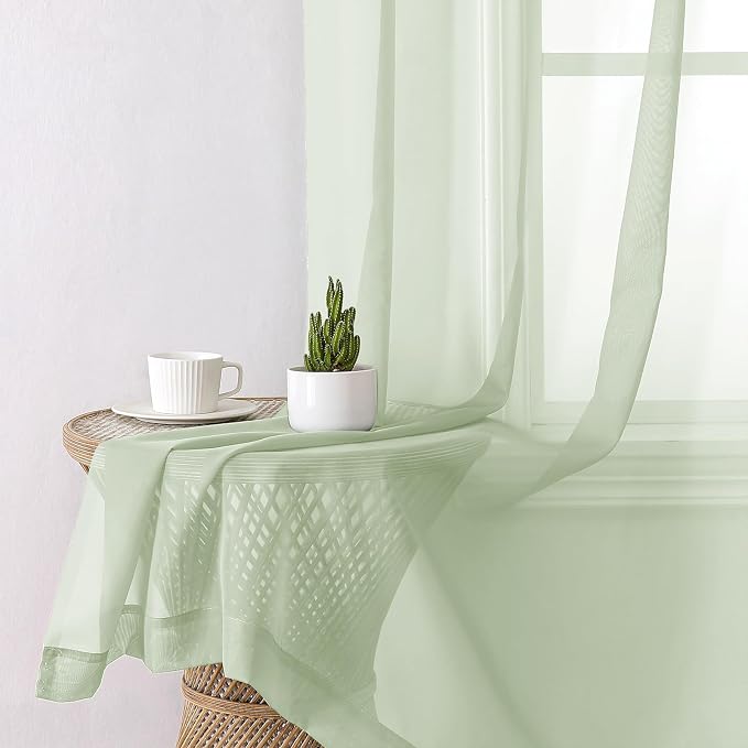 Light Green Sheer Curtains 78 Inches Long 2 Panels, Modern Light Filtering - Image 4