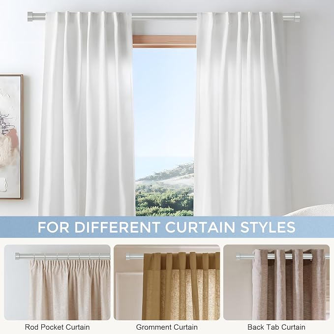 VOIIY Silver Curtain Rods for Windows 66 to 120 Inch, Size:36-120 Inch - Image 6