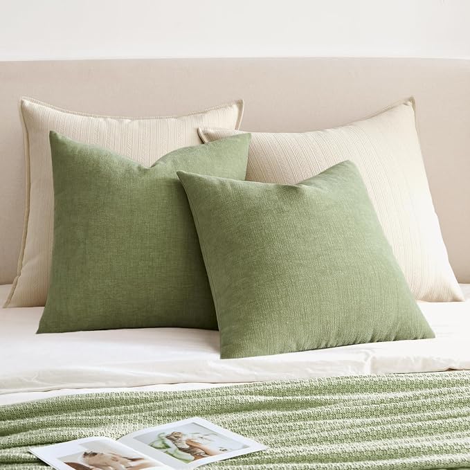 MIULEE Sage Green Chenille Couch Throw Pillow Covers, 20x20 | Set of 2 - Image 4