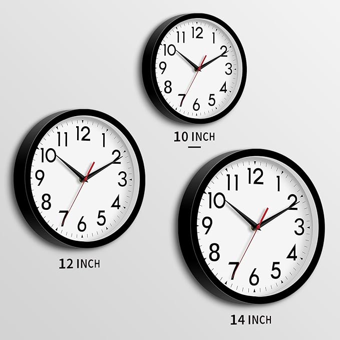 Wall Clock Analog 10 Inch Silent Non Ticking Battery Operated Modern Decorative for Living Room Kitchen Office Bedroom Bathroom(Black)