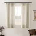 Linen Beige Pinch Pleated Semi Sheer Short Curtains 45 Inch Length 2 Panels | by Twodrapes