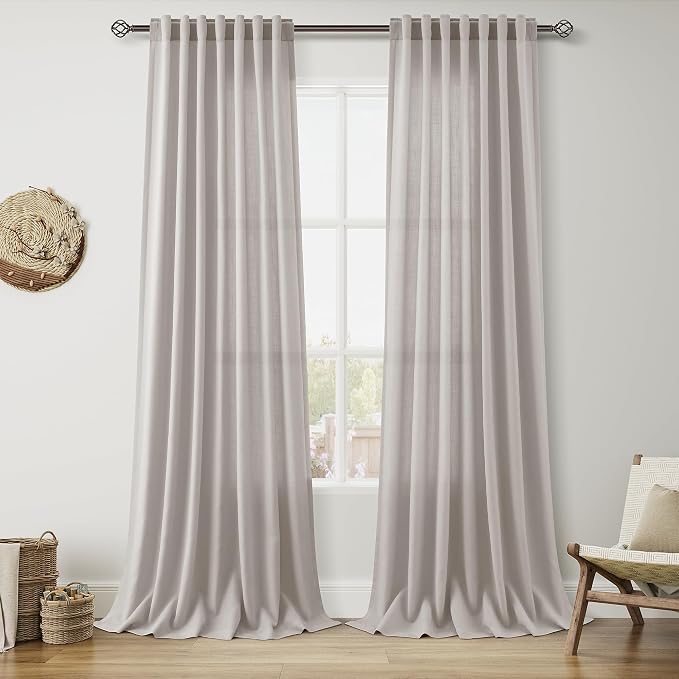 Nanspring Stone Grey Linen Curtains 84 Inch Length 2 Panels Set by Nanspring