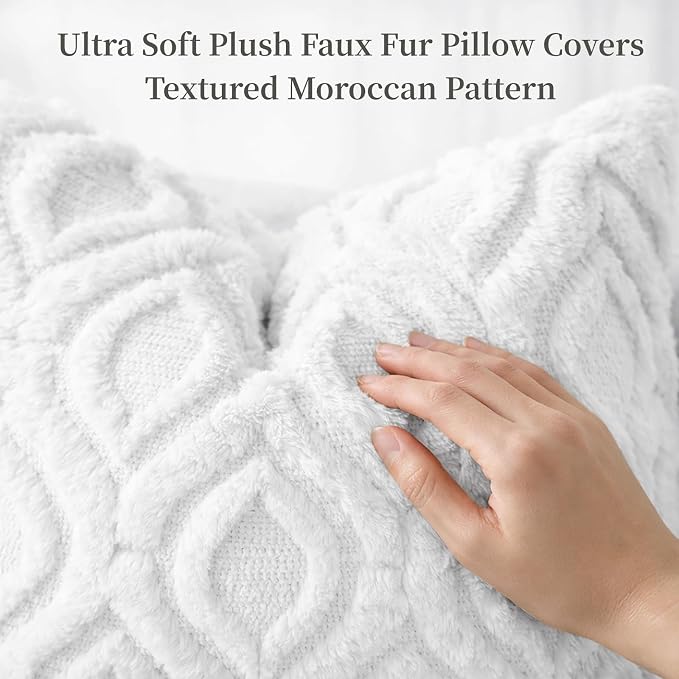 decorUhome Throw Pillow Covers 24x24 Inch Set of 2, Soft Plush Faux Wool White - Image 2