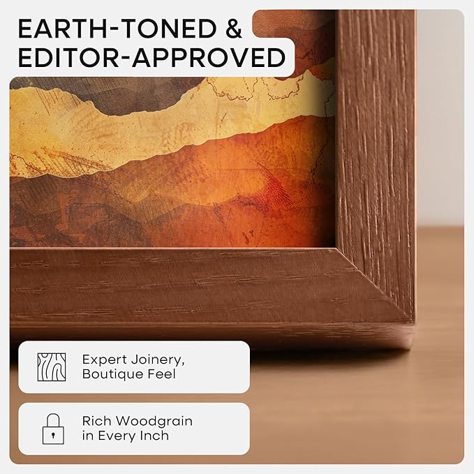 Homeforia 24x24 Picture Frame Brown, High End Dark Oak 24 x 24 Square Wood Frame with Mat 20 x 20 for Photo, 24by24 Wooden Walnut Poster Frame Matted to 20x20 Print, Tempered Glass, Wall Kit, Set of 1