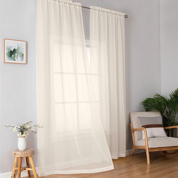 Simplebrand Cream Sheer Curtains 84 Inches Long, Light Filtering Rod Pocket - Image 7