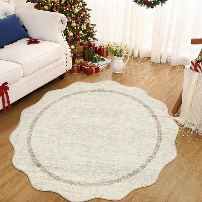 GarveeHome Scalloped Washable Round Rugs Non-Slip Round Rug 4 ft by GarveeHome