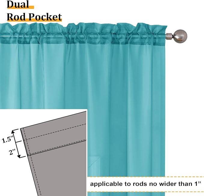 Aiyufeng Turquoise Sheer Curtains 96 Inches Long 2 Panels Set, Light Filtering - Image 4