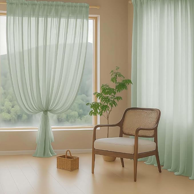 Extra Wide Sage Green Sheer Curtains - Image 8