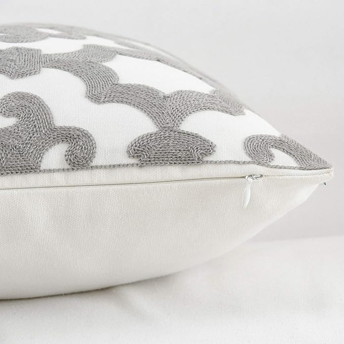 HWY 50 Grey Gray Decorative Throw Pillow Covers 18x18 Inch, Pack of 2 Embroidered Cotton Farmhouse Cushion Cover Pillow Case for Sofa Couch Living Room Bed Bedroon, Geometric Design