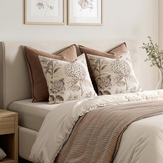 Set of 2 Lumbar Floral Pillow Covers 12x20 Inch Light Brown | Decorative - Image 6