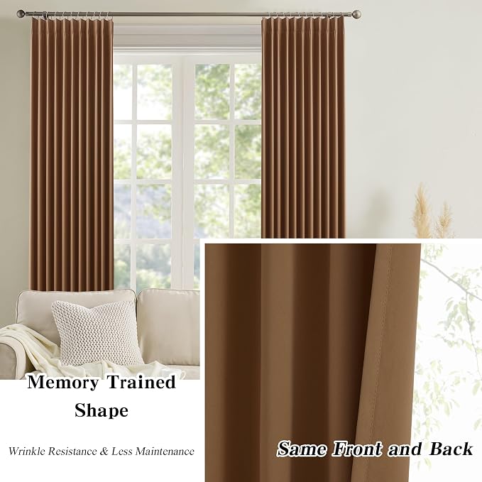 Cappuccino Brown Curtains 40x45 Inches Long 2 Panels Set, Pinch Pleated Thermal - Image 6