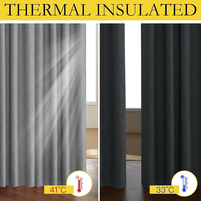 NICETOWN 100% Absolutely Blackout Linen Curtains, Dove Grey, Vertical Blinds - Image 3