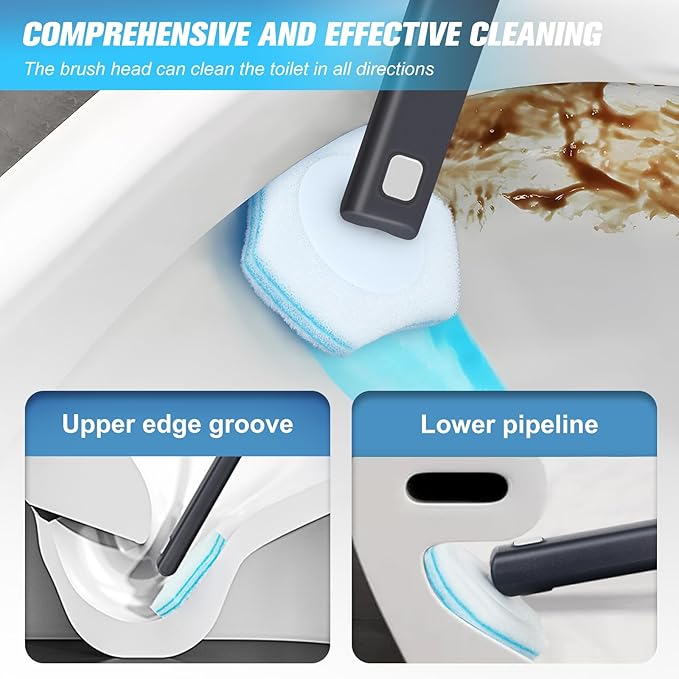 squish 2 Kit Disposable Toilet Brush with 32 Refills, Toilet Bowl Toilet Brush and Holder, Wall Mounted Toilet Brush with No Drilling Adhesive for Toilet Cleaning