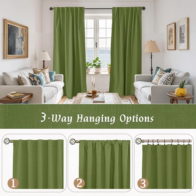 Sage Green Full Blackout Linen Curtains 54 Inch - Image 9