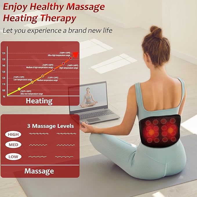UTK Vibrating Far Infrared Heating Pad for Back Pain Relief, Hot to 159℉, Lower Back Massager Gift for Women Men, FSA-HSA Eligible, 3 Vibration, 16 Timers Auto-Off, 20 Jades, 35-55" Adjustable Size