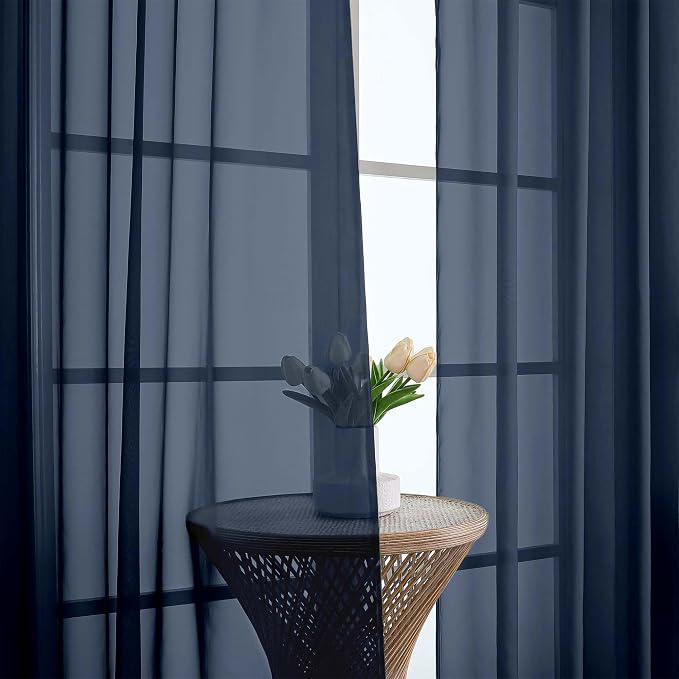 Chyhomenyc Extra Long Navy Blue Sheer Curtains 108 Inches Long 2 Panels - Image 9