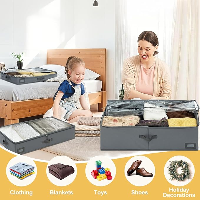 6-Inch Under Bed Organizer, Under Bed Storage Container, Under Crib/Couch Storage, Underbed Storage Box for Seasonal Clothing, Sweaters, Shoes, Blankets, Wrapping Paper & Toys 33" L×17" W×6" H