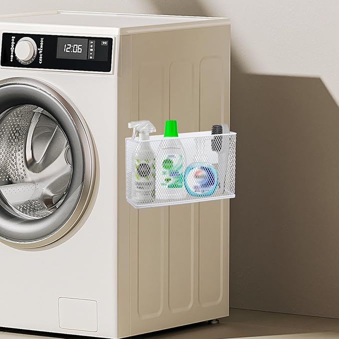 Magnetic Basket Organizer Holder for Fridge Magnetic Storage Bin Box Containers, White Magnetic Locker Organizer Holder for Kitchen Storage, Magazine, Whiteboard,10" × 3.34" ×5.9"