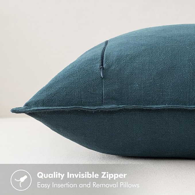 MIULEE Decorative Linen Euro Sham Pillow Covers 22x22 Inch Blue | Boho - Image 3