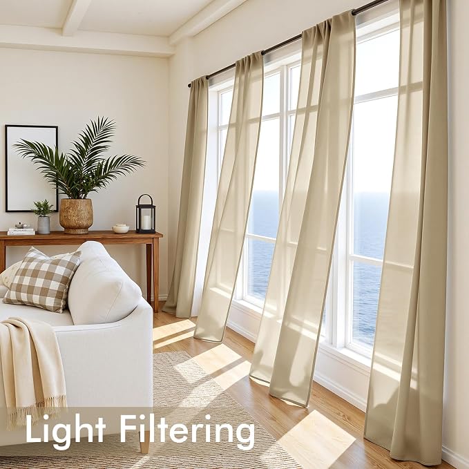 MIULEE Beige Sheer Curtains 72 Inches Long 4 Panels 42 x 72 Inches | Light - Image 4