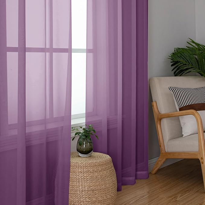 Simplebrand Plum Purple Sheer Curtains 84 Inches Long 2 Panels, Light Filtering - Image 4