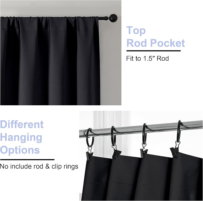 Simplebrand Ava Black Short 24 Inches Blackout Curtain 2 Panels Set, Half - Image 4