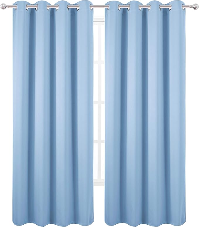 Blackout Curtains 66 x 84 inch/Sky Blue Curtains Set of 2 Panels/Thermal - Image 2