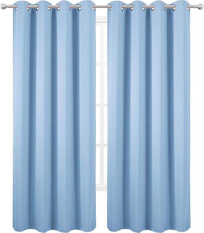 Blackout Curtains 66 x 95 inch/Sky Blue Curtains Set of 2 Panels/Thermal - Image 2