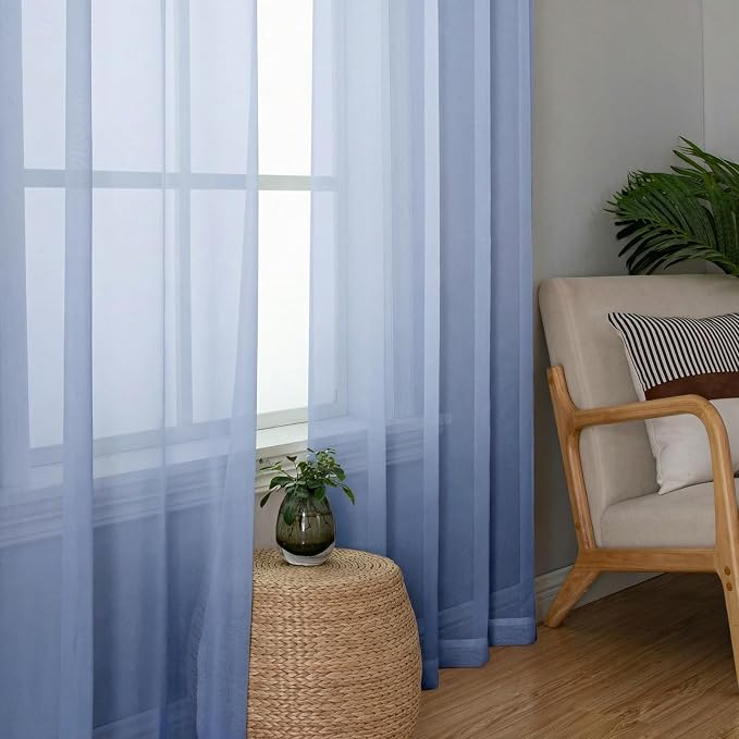 Denim Blue Sheer Curtains 90 Inches Long 2 Panels, Voile Rod Pocket Light - Image 4