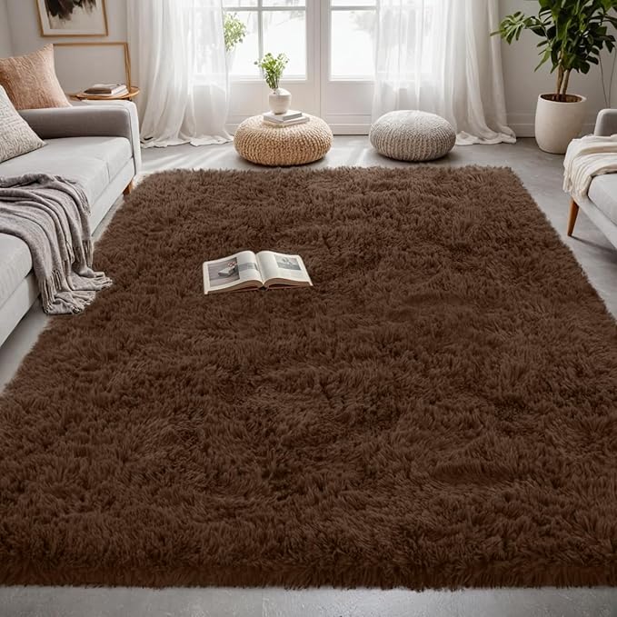 4x6 Area Rugs for Living Room Rug: Soft Fluffy Shag Brown Rugs for Bedroom - Image 2
