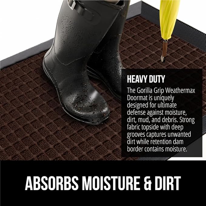 GORILLA GRIP 100% Waterproof All-Season WeatherMAX Doormat US Designed Natural - Image 4