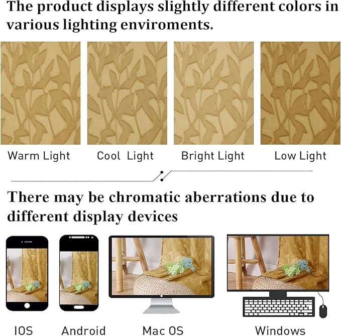 Lecloud Leia Dark Gold Sheer Curtains 54 Inch Length 2 Panels, Light Reducing - Image 5