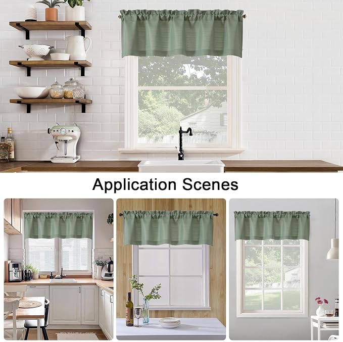 Chyhomenyc Sage Green Valance for Windows, Light Filtering Faux Linen Short - Image 7