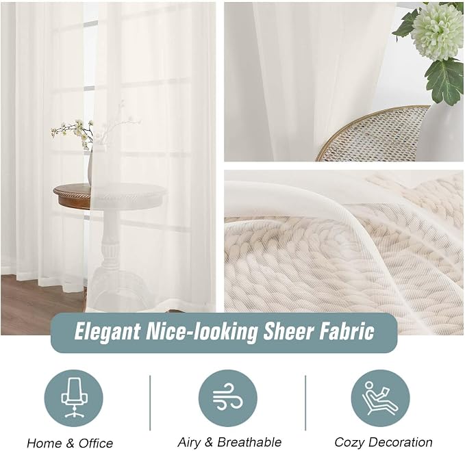 Extra Wide Sheer Ivory Curtains 84 Inches Long 2 Panels, Soft Airy Transparent - Image 4